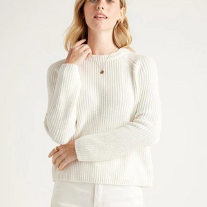 Quince 100% Organic Cotton Fisherman Crew Sweater in White